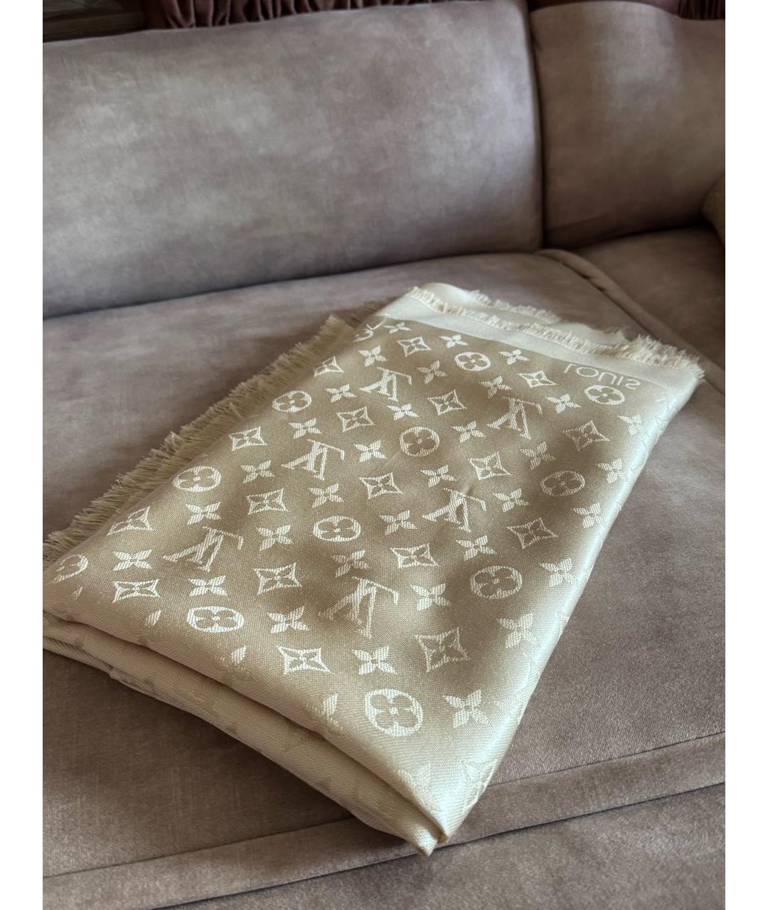LOUIS VUITTON Бежевый шелковый платок, фото 2