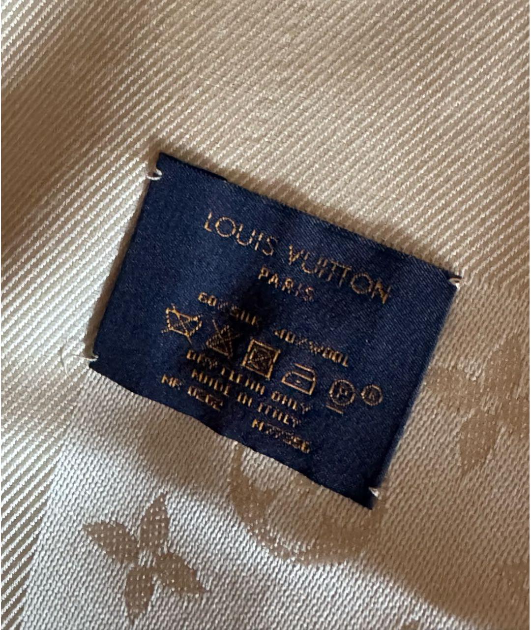 LOUIS VUITTON Бежевый шелковый платок, фото 3
