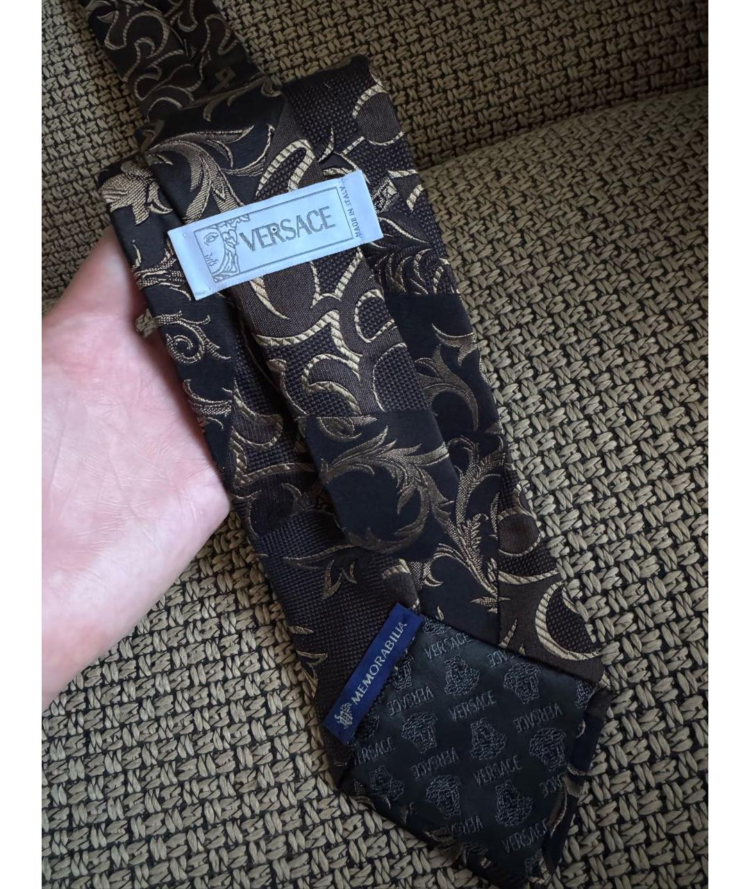 VERSACE Коричневый шелковый галстук, фото 3