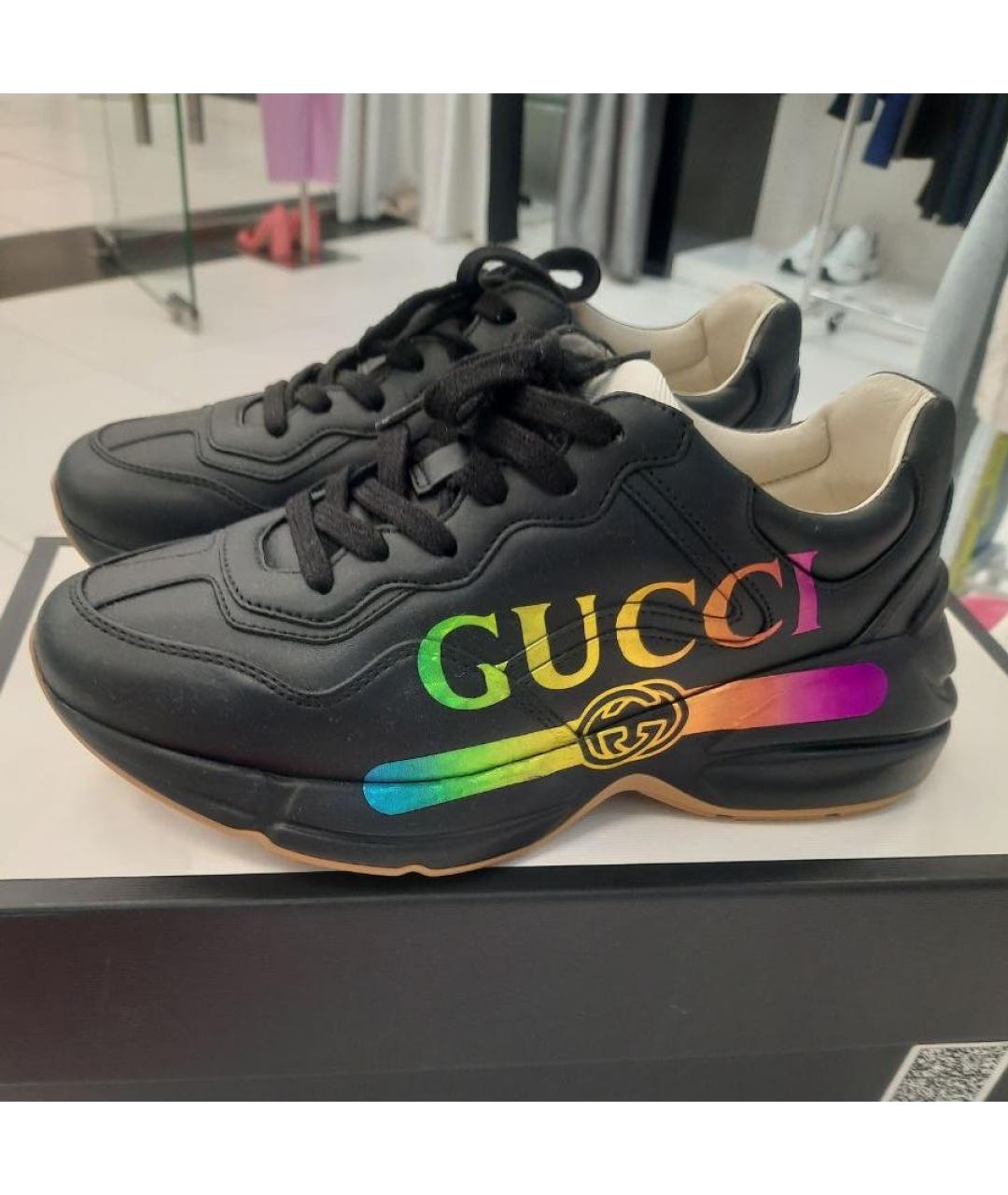 GUCCI Черные кожаные кроссовки, фото 5
