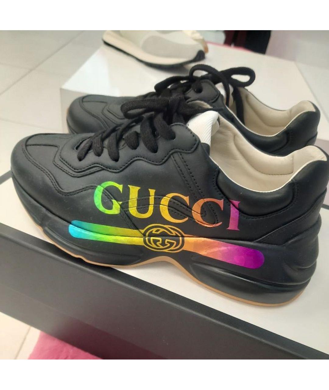 GUCCI Черные кожаные кроссовки, фото 2