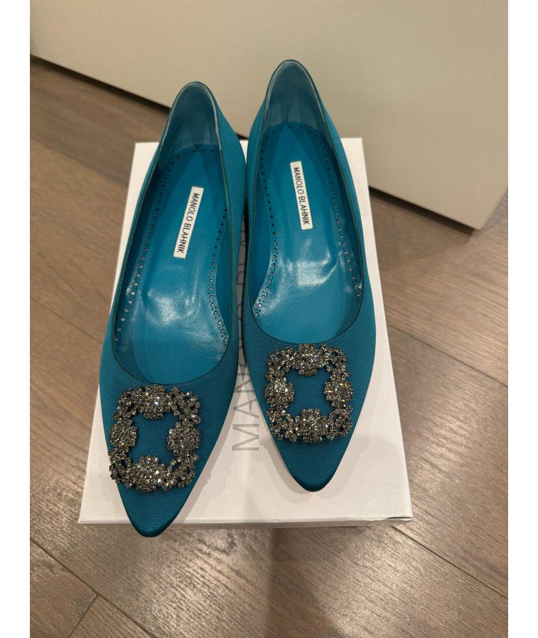 MANOLO BLAHNIK Бирюзовые текстильные балетки, фото 4