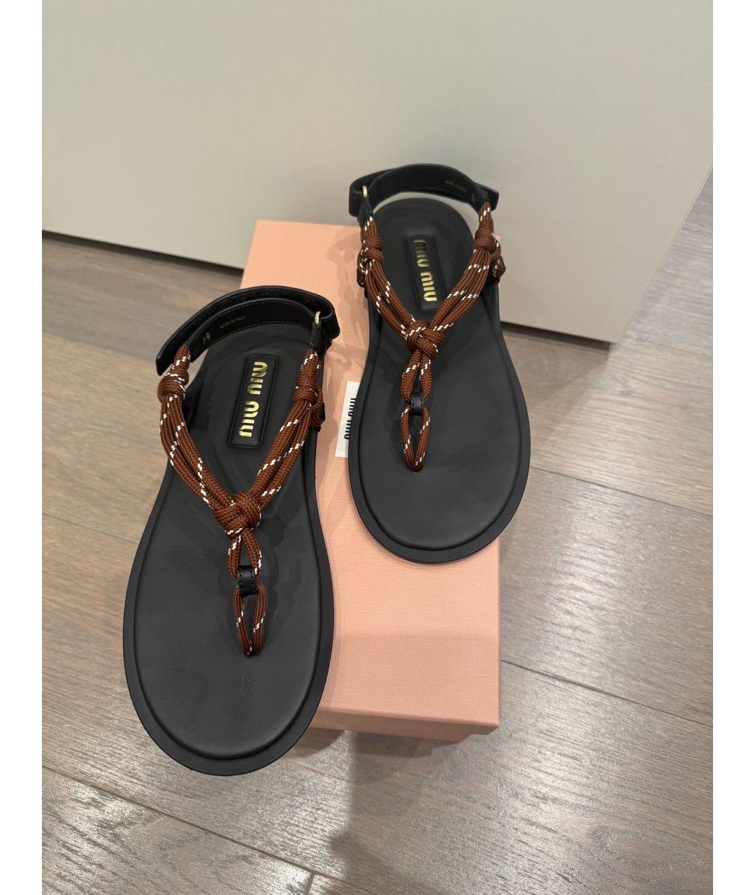 MIU MIU Коричневые кожаные сандалии, фото 4