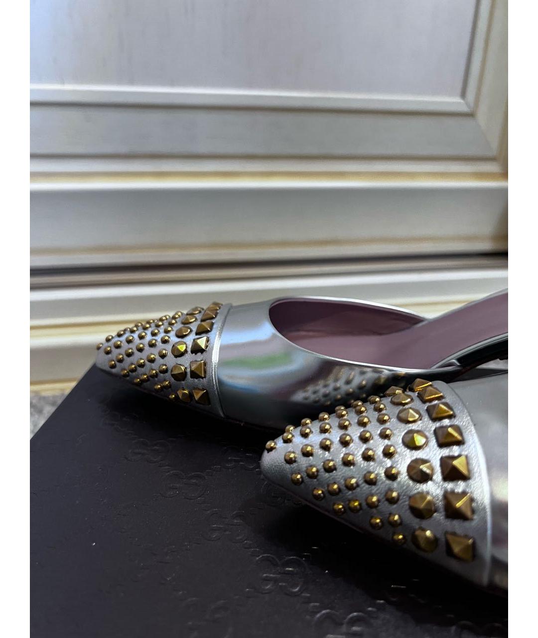 GUCCI Серебряные кожаные туфли, фото 3