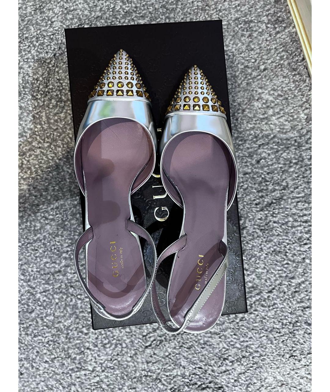GUCCI Серебряные кожаные туфли, фото 2