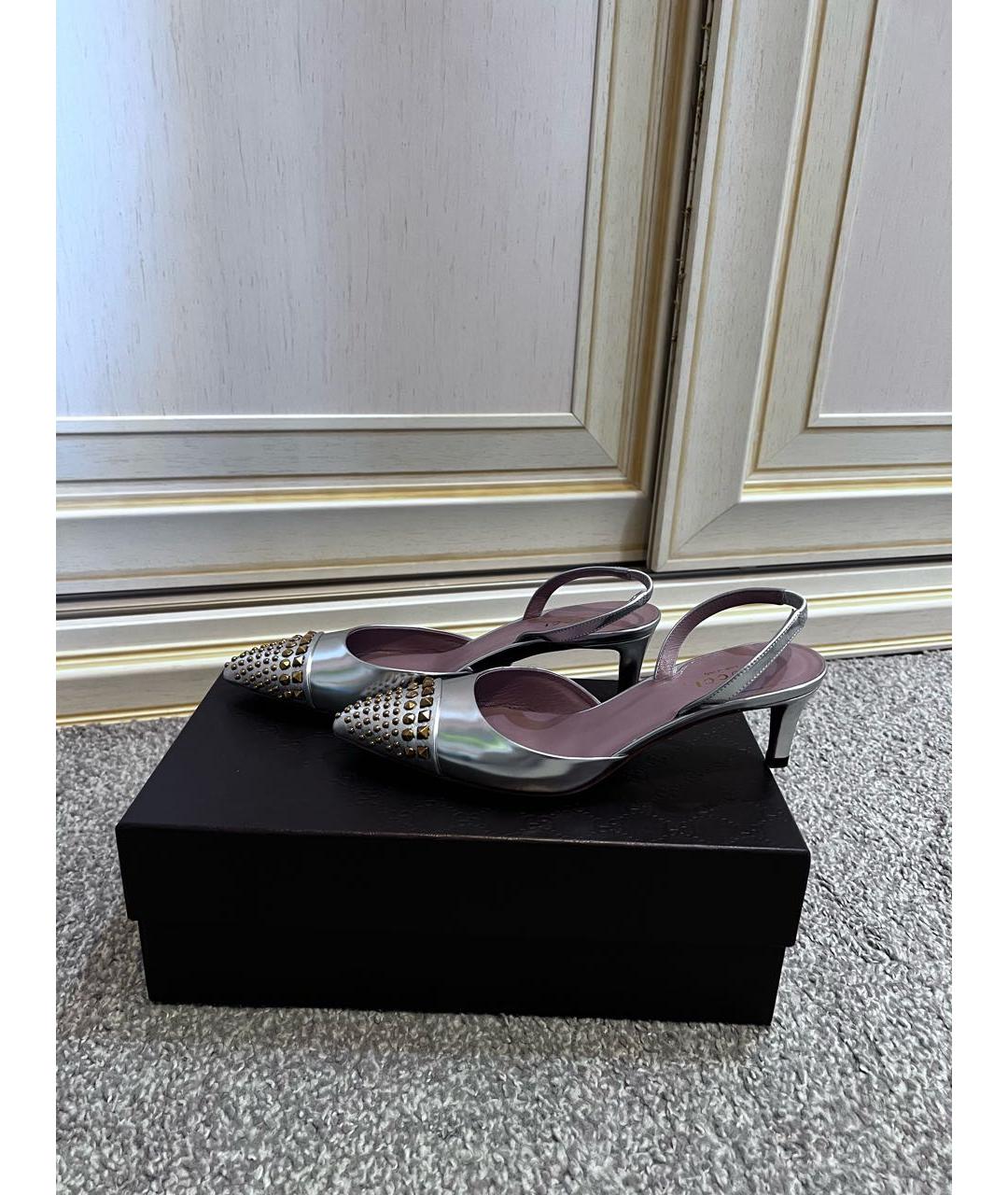 GUCCI Серебряные кожаные туфли, фото 7