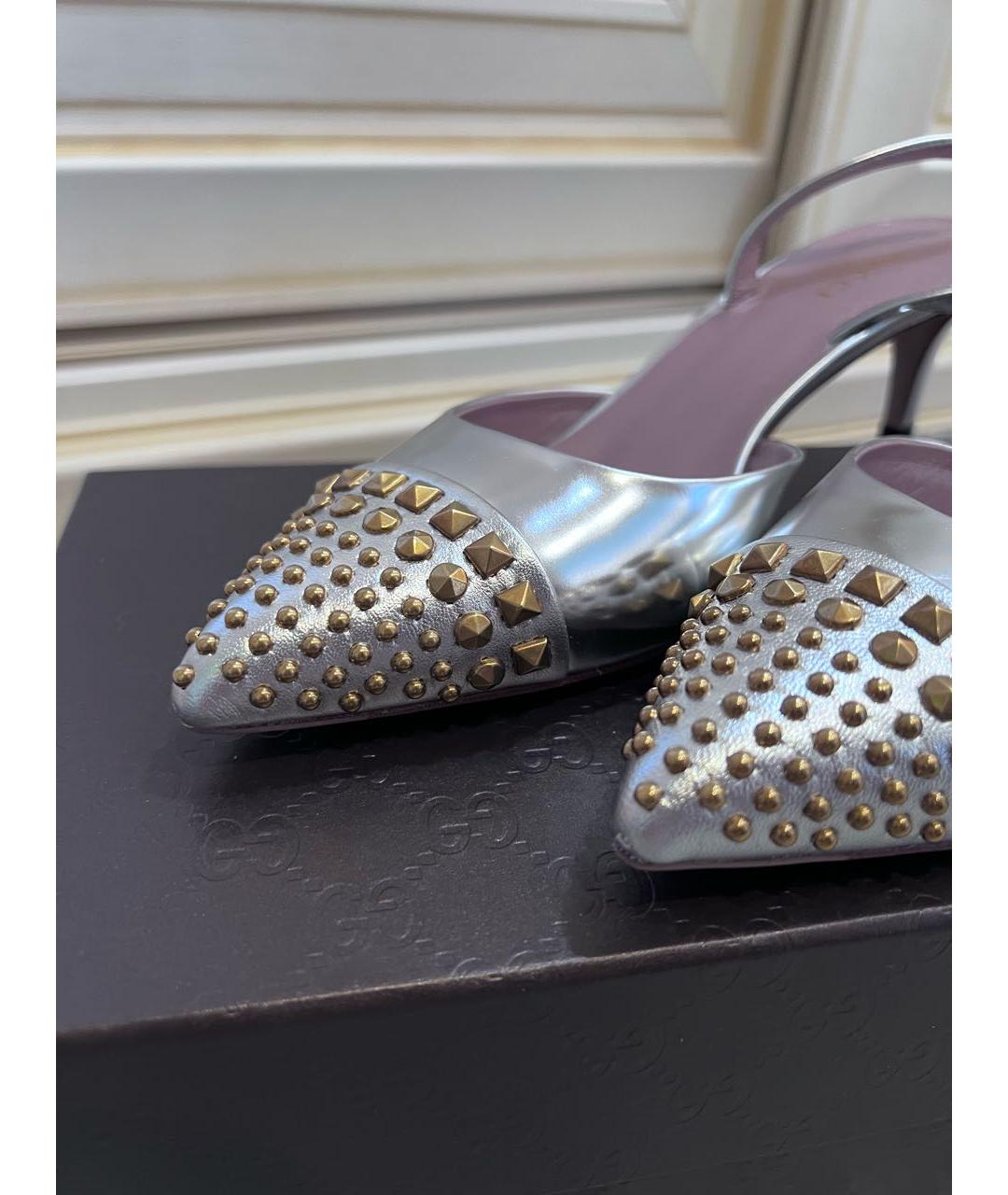 GUCCI Серебряные кожаные туфли, фото 6