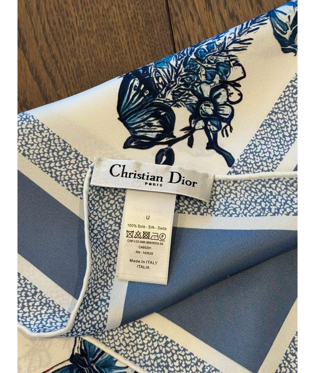 CHRISTIAN DIOR Голубой шелковый платок, фото 2