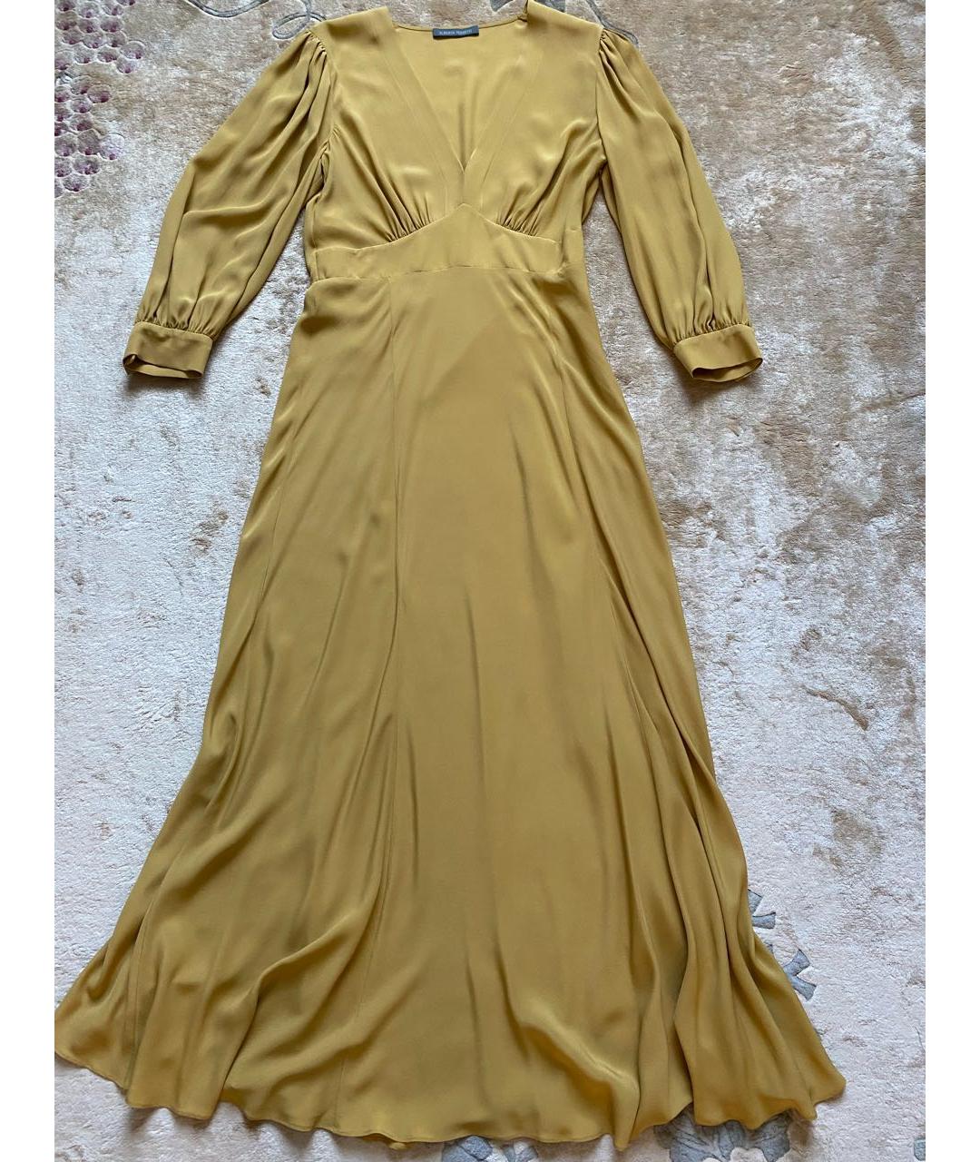 ALBERTA FERRETTI Горчичное шелковое повседневное платье, фото 8