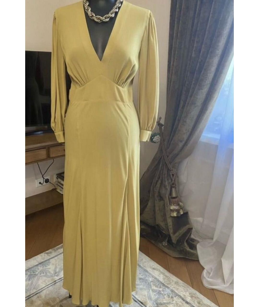 ALBERTA FERRETTI Горчичное шелковое повседневное платье, фото 6