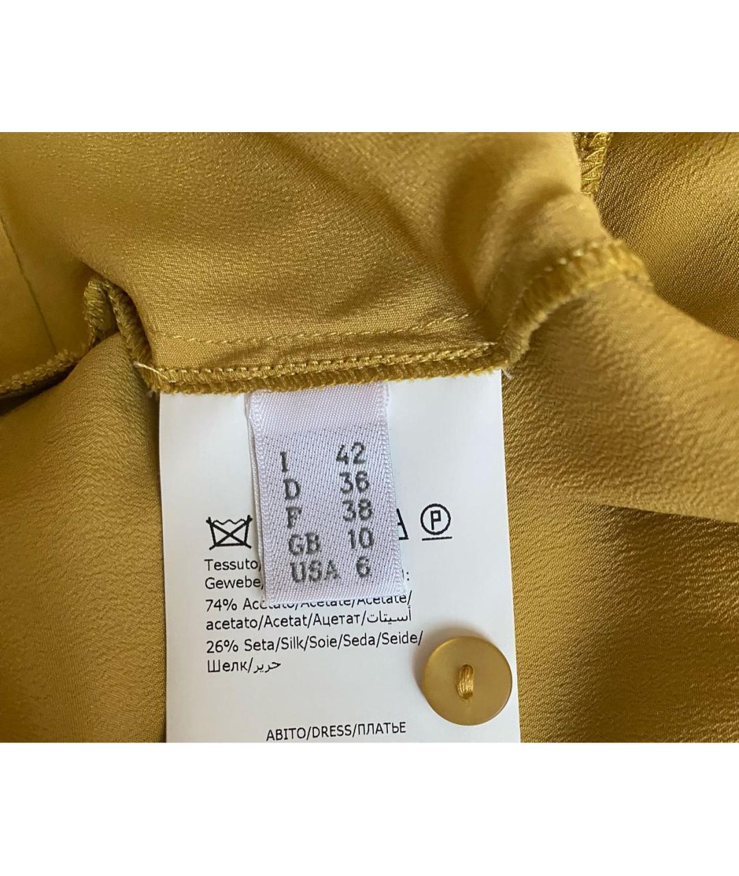 ALBERTA FERRETTI Горчичное шелковое повседневное платье, фото 5