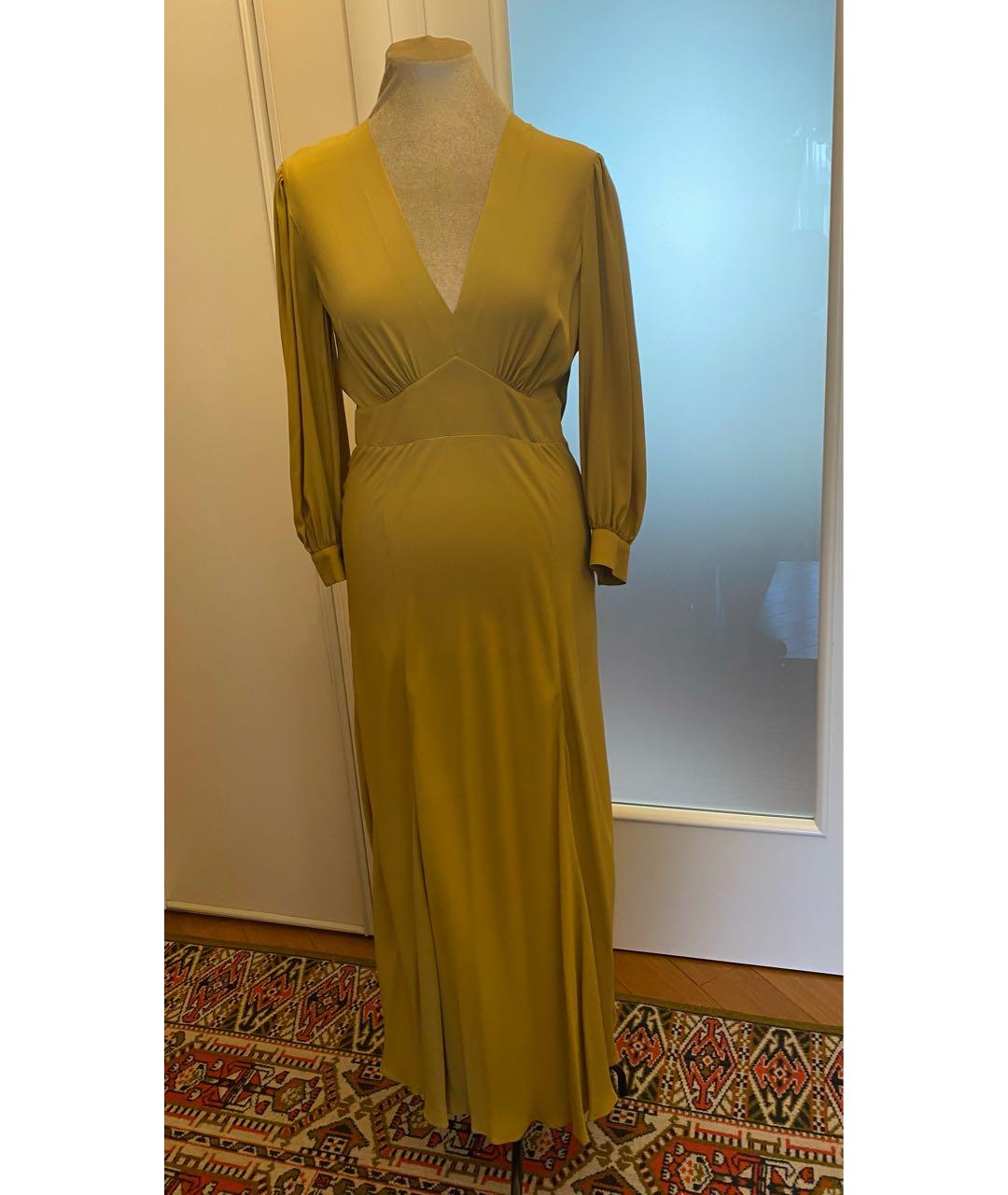 ALBERTA FERRETTI Горчичное шелковое повседневное платье, фото 9