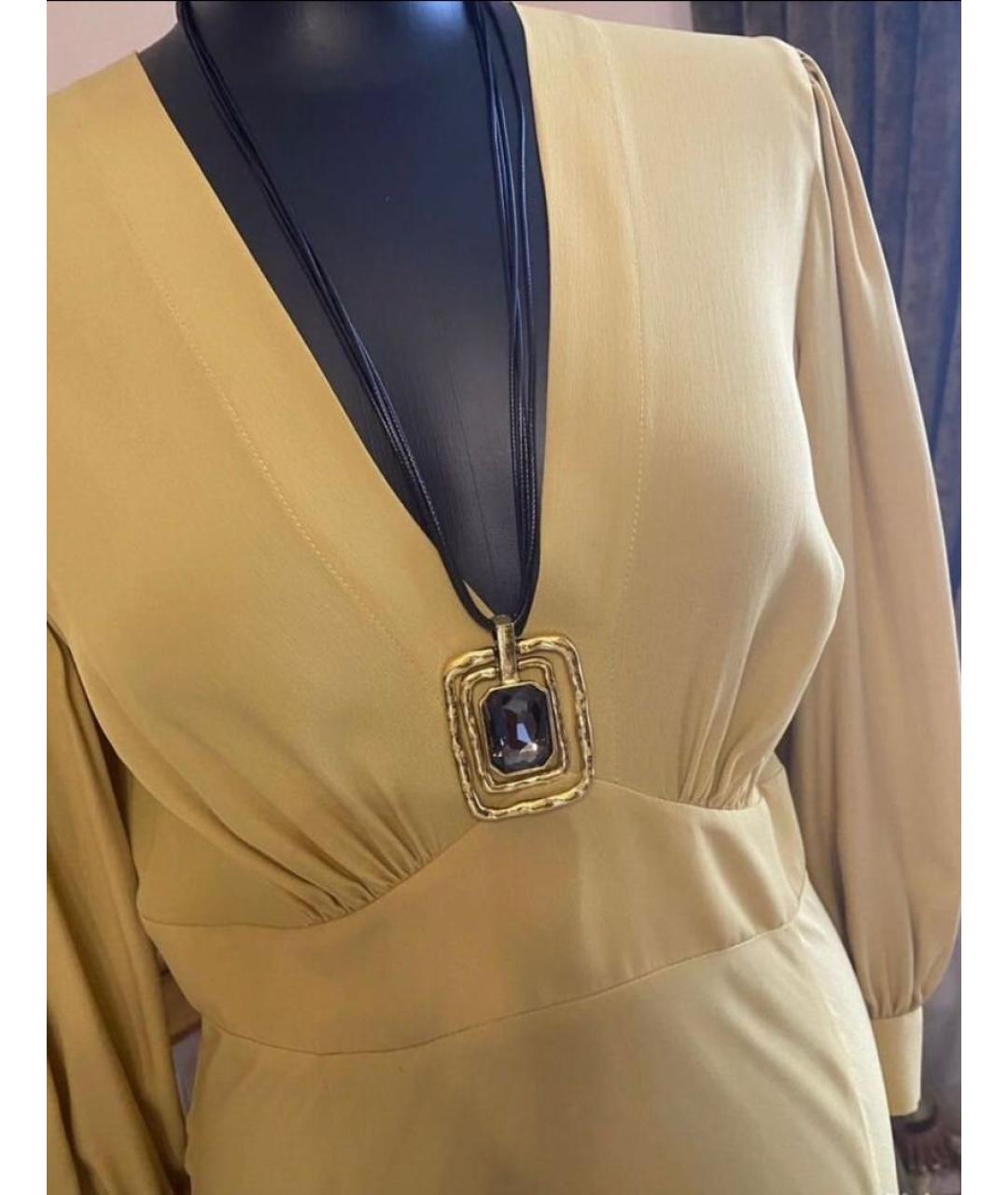 ALBERTA FERRETTI Горчичное шелковое повседневное платье, фото 4