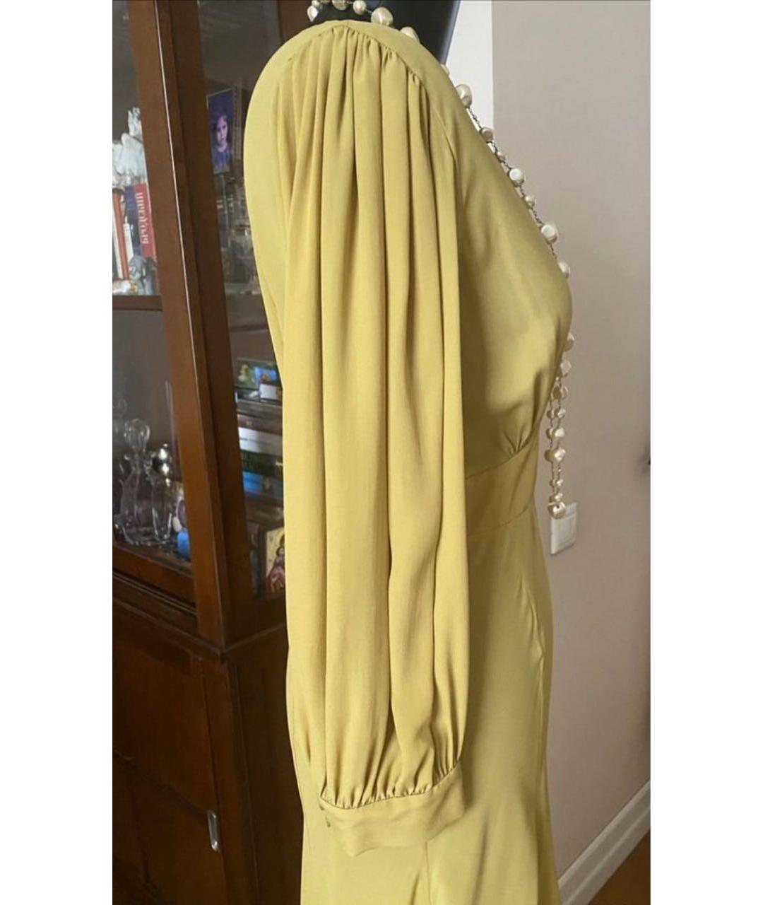 ALBERTA FERRETTI Горчичное шелковое повседневное платье, фото 5
