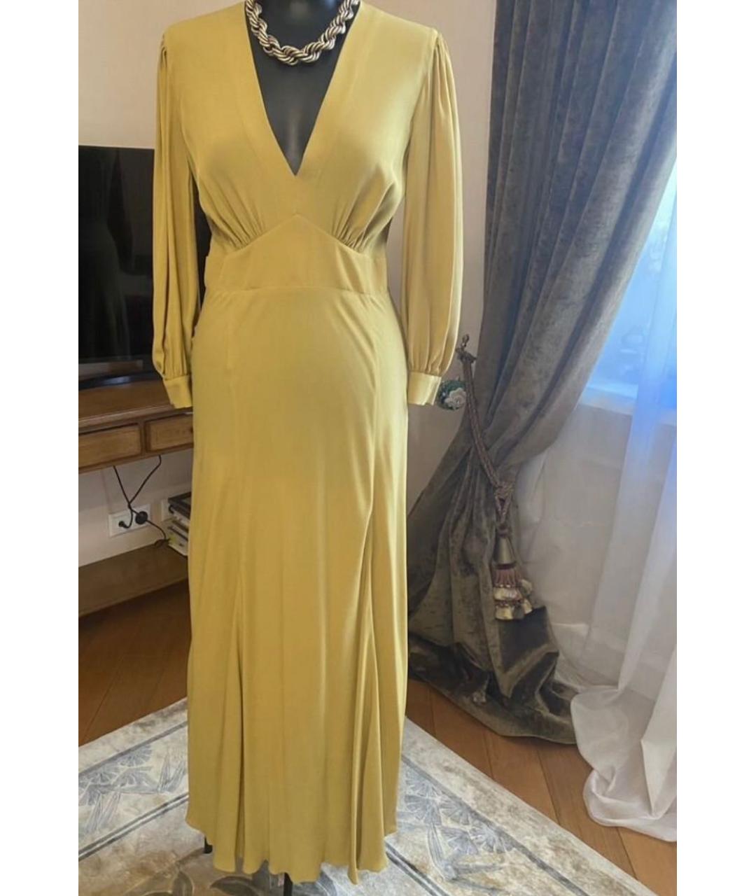 ALBERTA FERRETTI Горчичное шелковое повседневное платье, фото 2