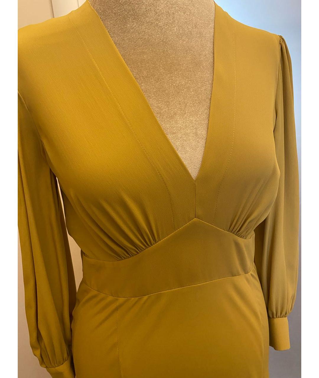 ALBERTA FERRETTI Горчичное шелковое повседневное платье, фото 4