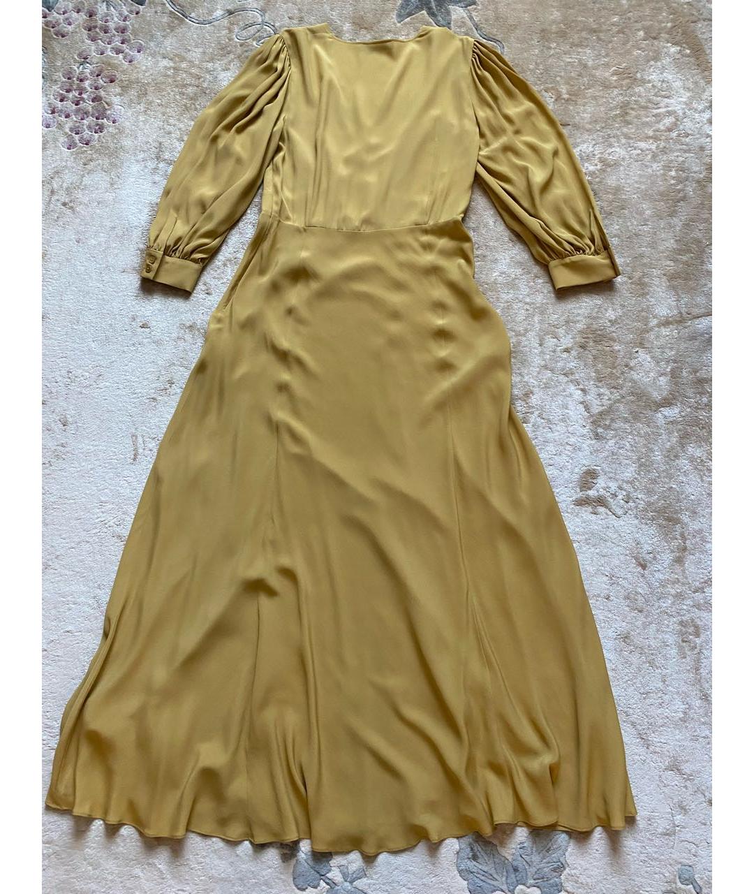 ALBERTA FERRETTI Горчичное шелковое повседневное платье, фото 2