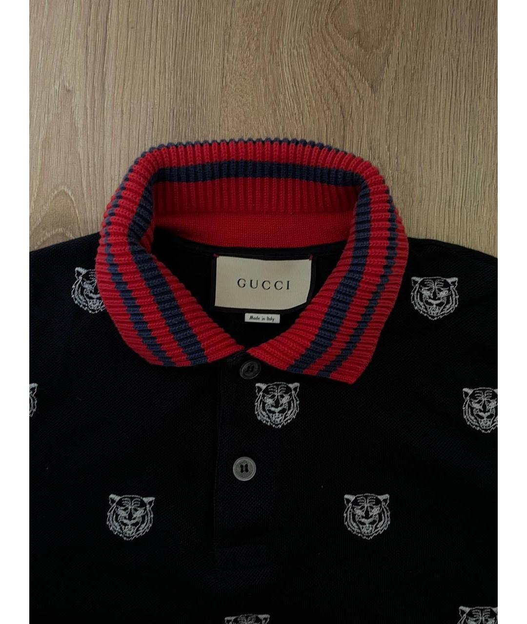 GUCCI Черное хлопковое поло с коротким рукавом, фото 3