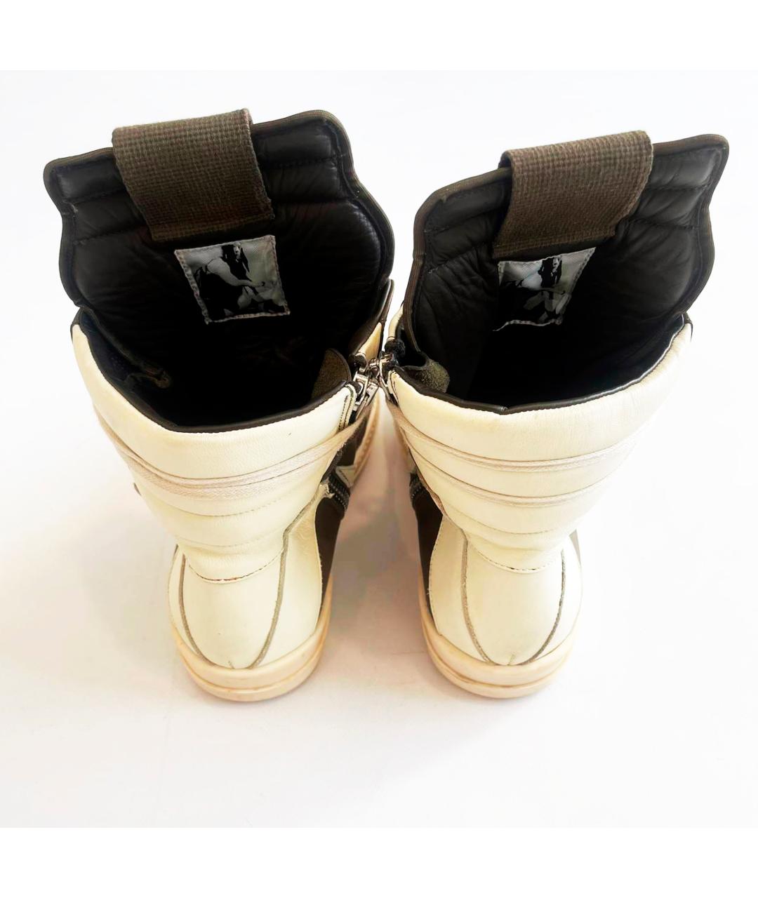 RICK OWENS Коричневые кожаные высокие кроссовки / кеды, фото 4