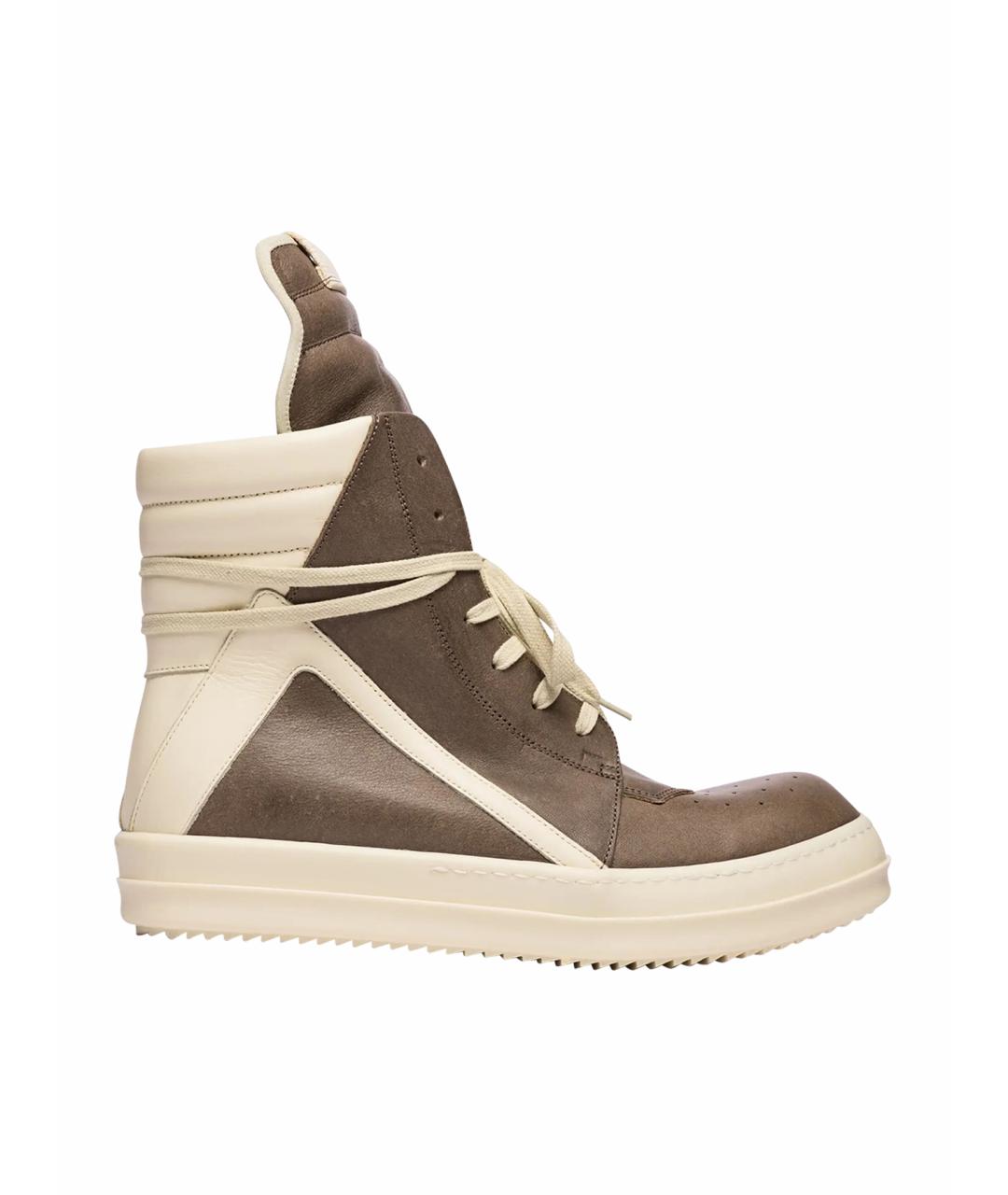 RICK OWENS Коричневые кожаные высокие кроссовки / кеды, фото 1