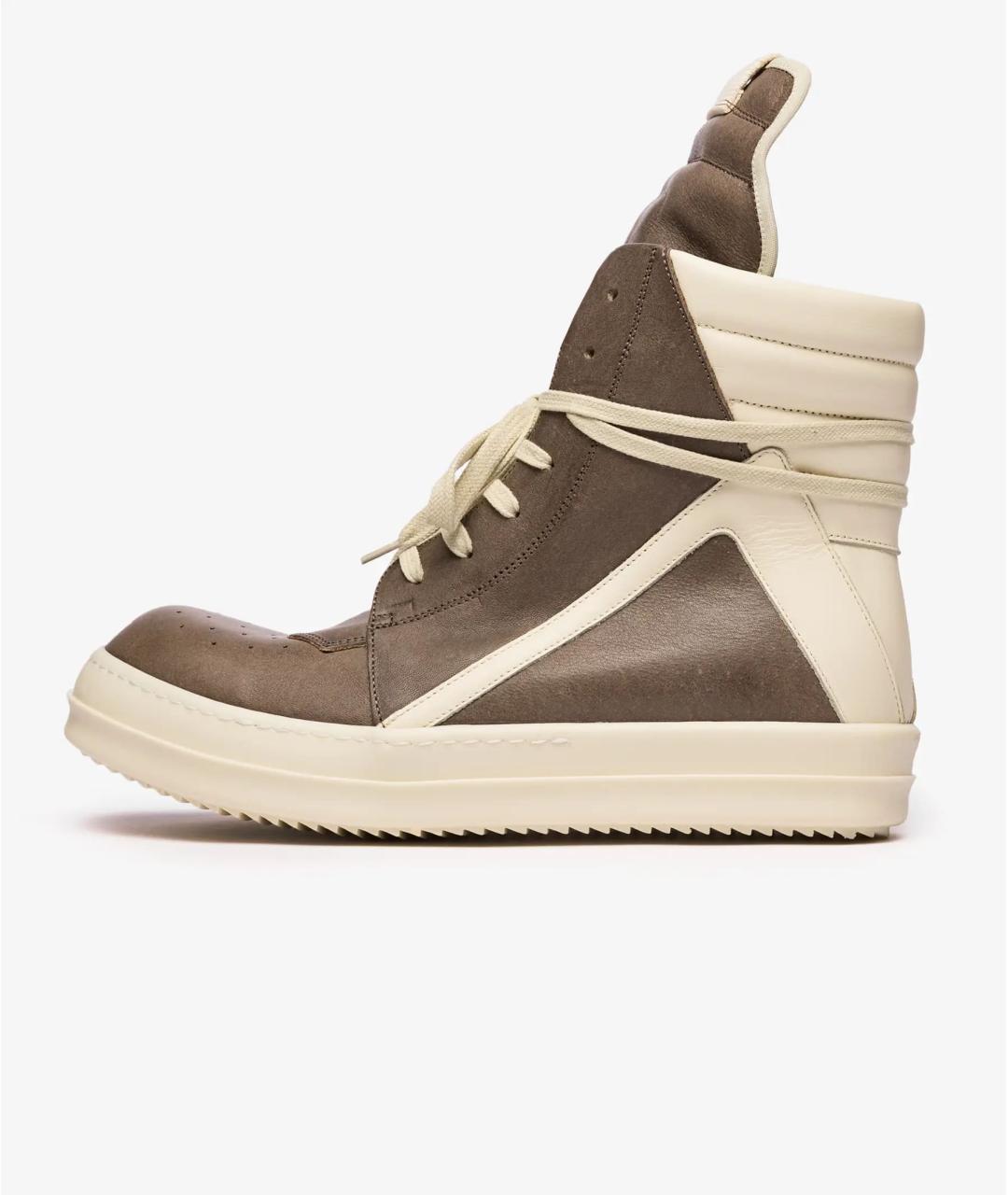 RICK OWENS Коричневые кожаные высокие кроссовки / кеды, фото 10