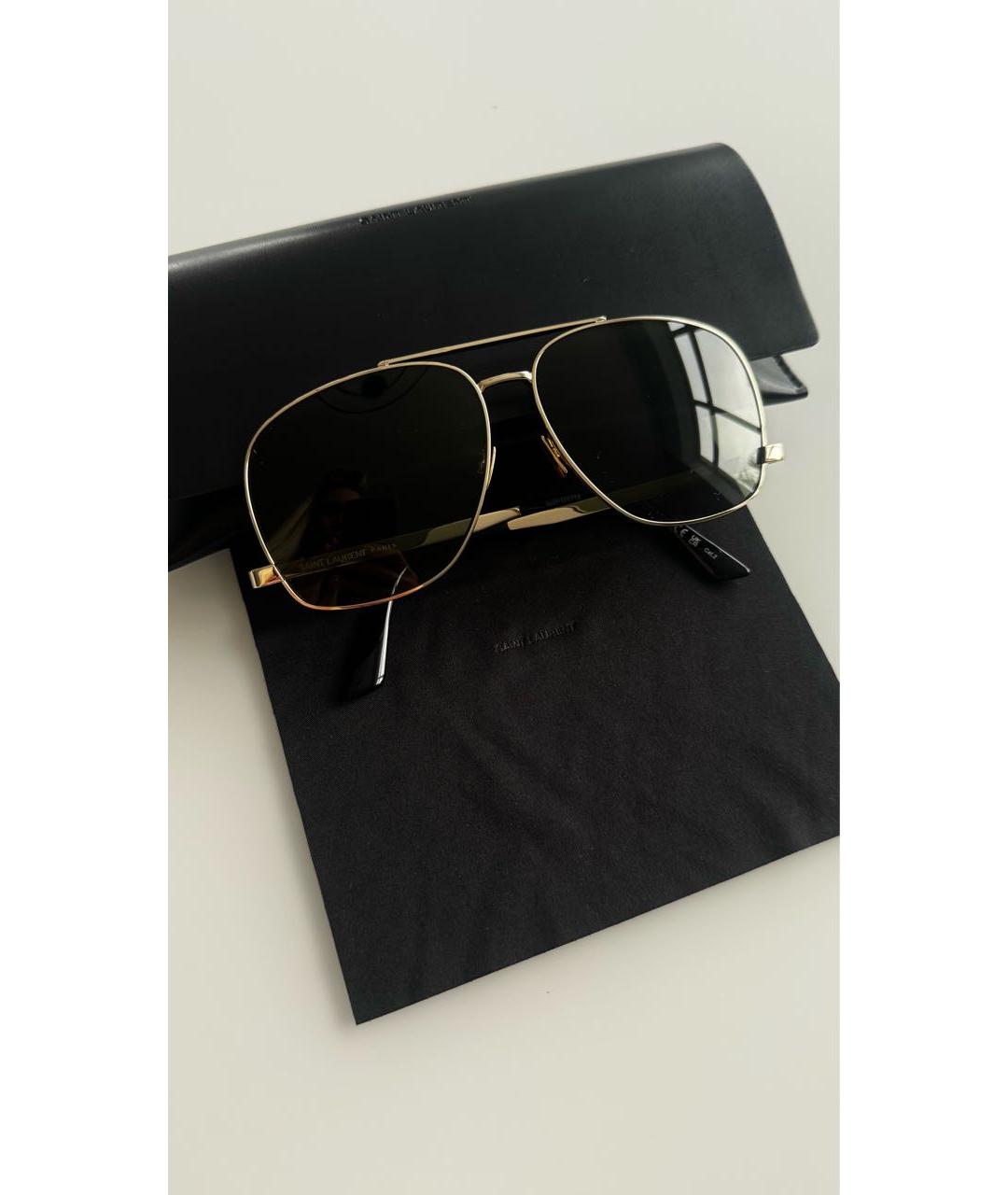 SAINT LAURENT Золотые металлические солнцезащитные очки, фото 3