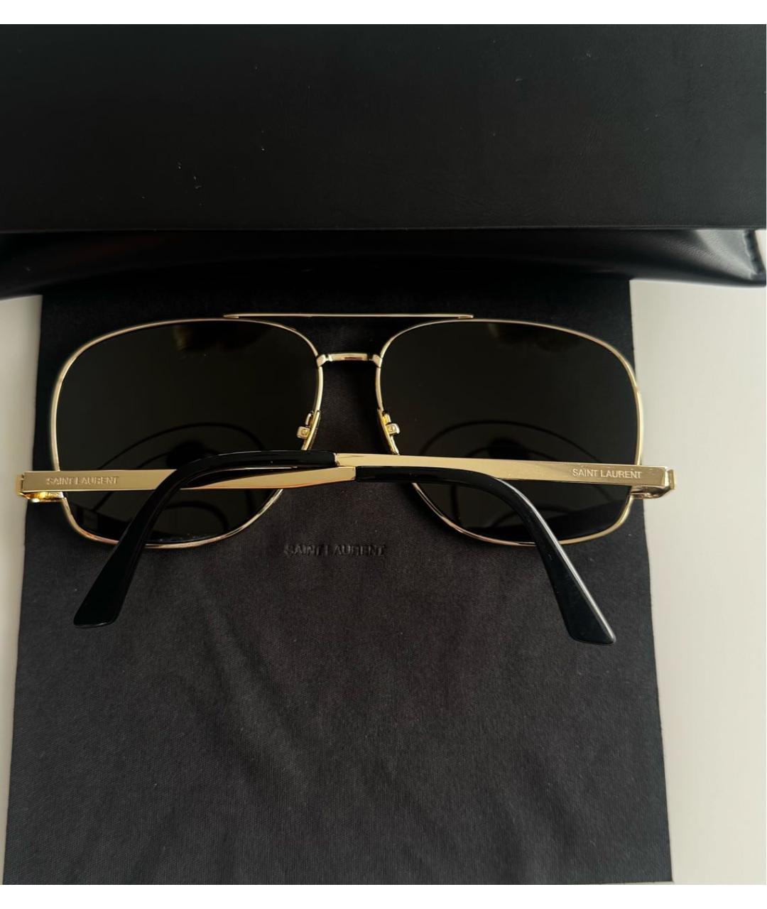 SAINT LAURENT Золотые металлические солнцезащитные очки, фото 2