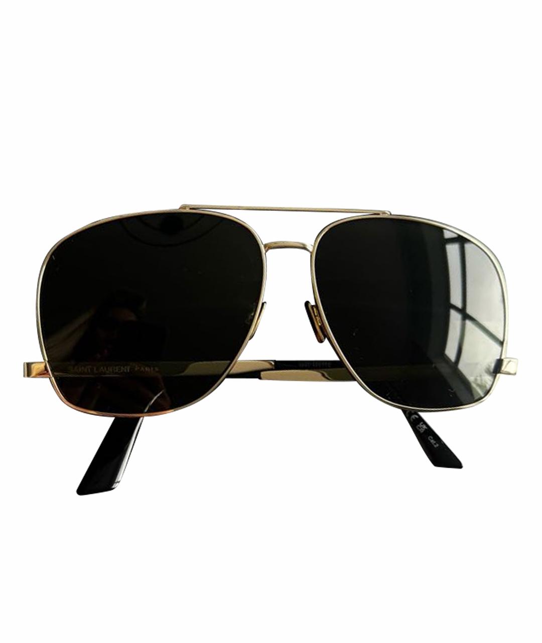 SAINT LAURENT Золотые металлические солнцезащитные очки, фото 1