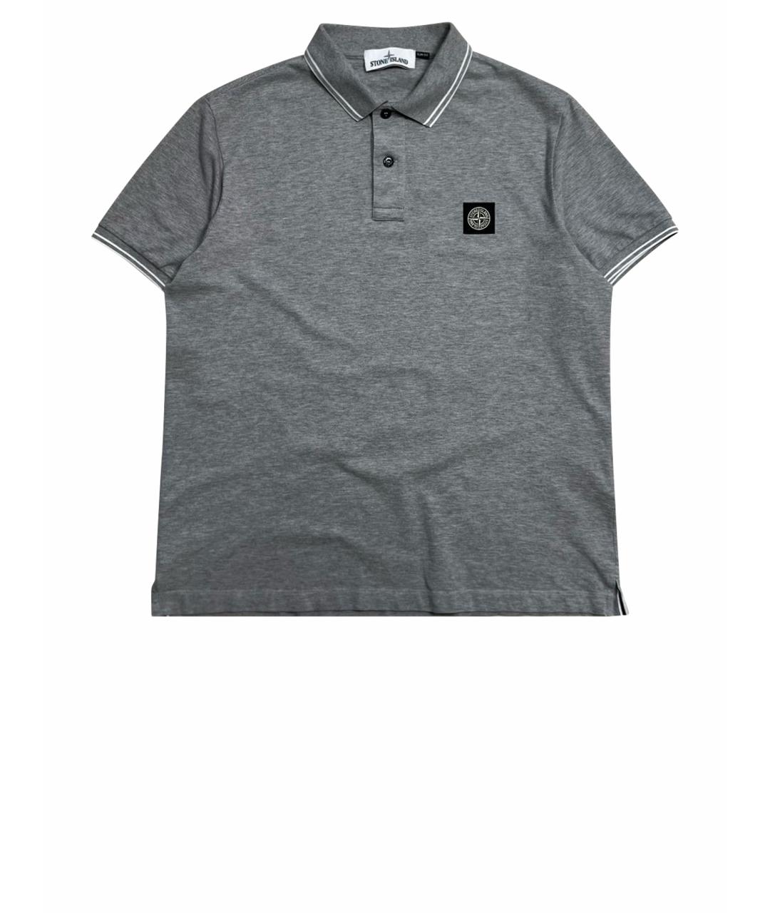 STONE ISLAND Серое хлопко-эластановое поло с коротким рукавом, фото 1