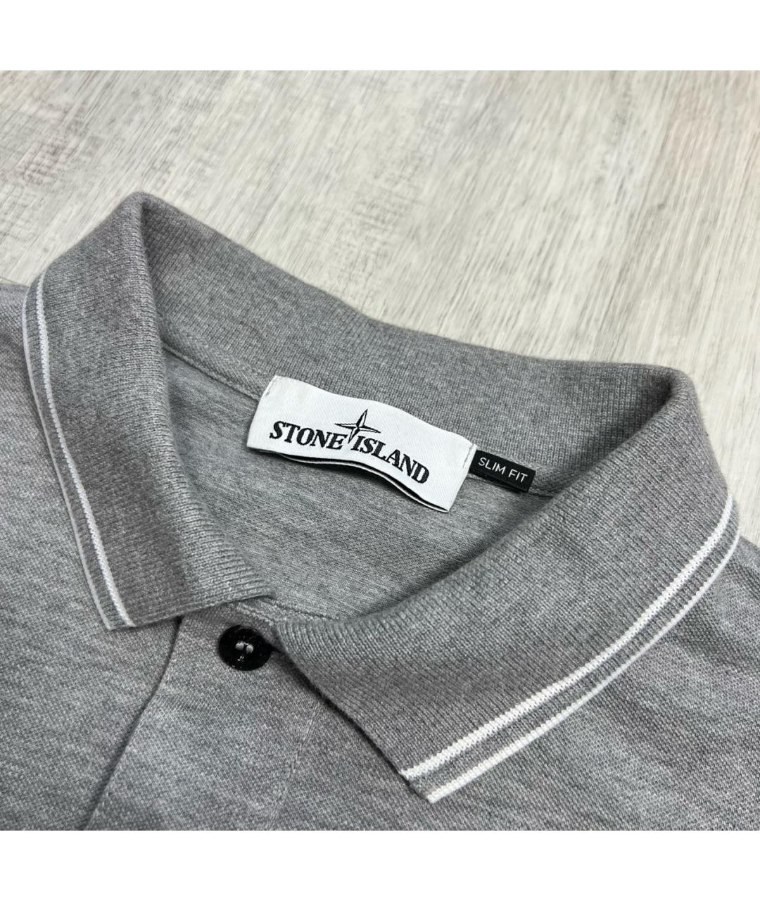 STONE ISLAND Серое хлопко-эластановое поло с коротким рукавом, фото 2
