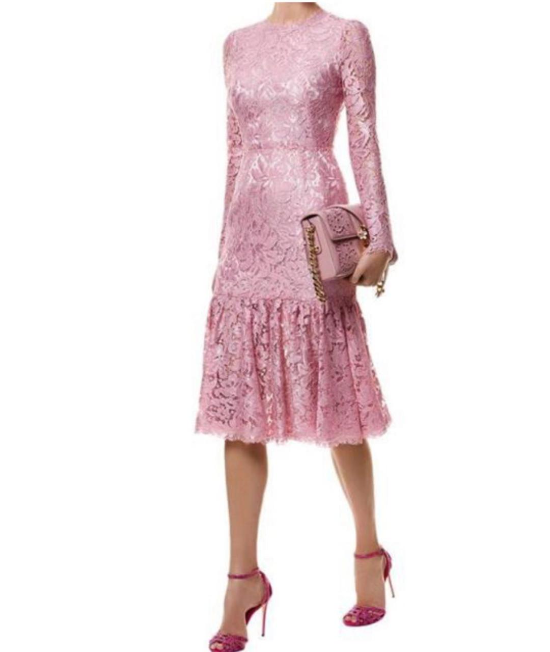 DOLCE&GABBANA Розовое кружевное вечернее платье, фото 3