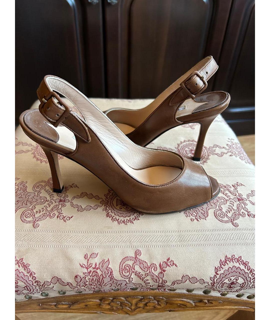 MANOLO BLAHNIK Коричневые кожаные босоножки, фото 2