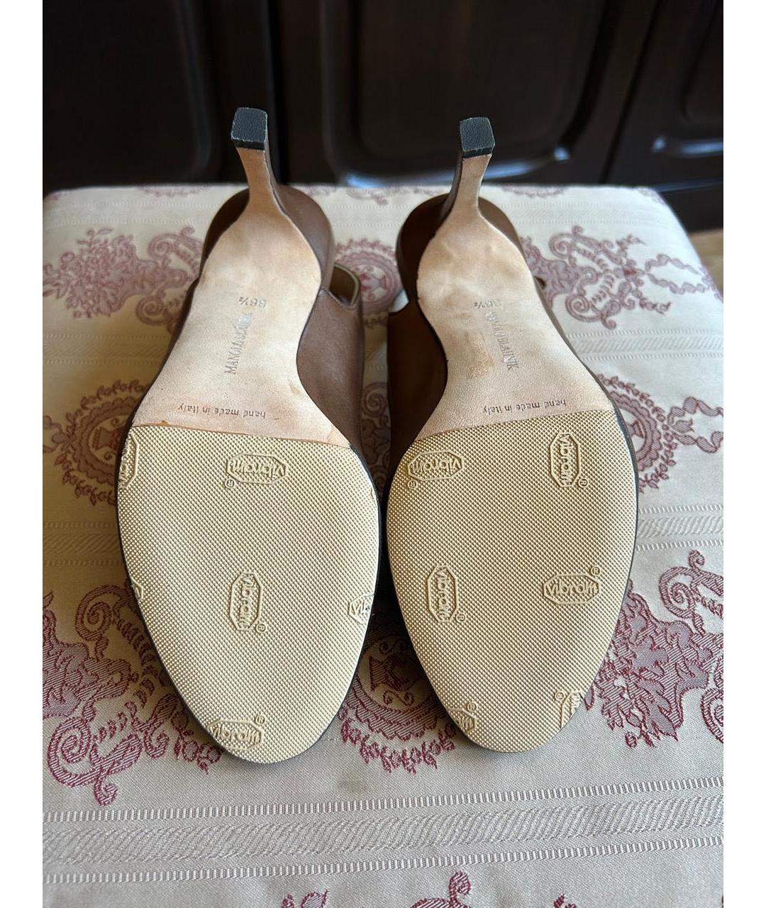 MANOLO BLAHNIK Коричневые кожаные босоножки, фото 3