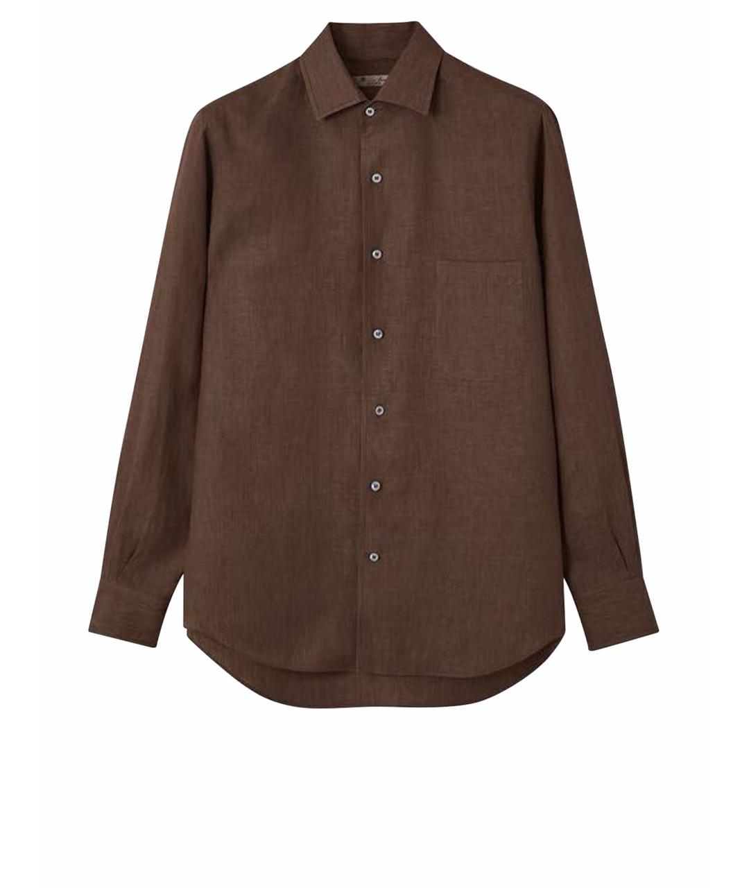 LORO PIANA Коричневая льняная классическая рубашка, фото 1