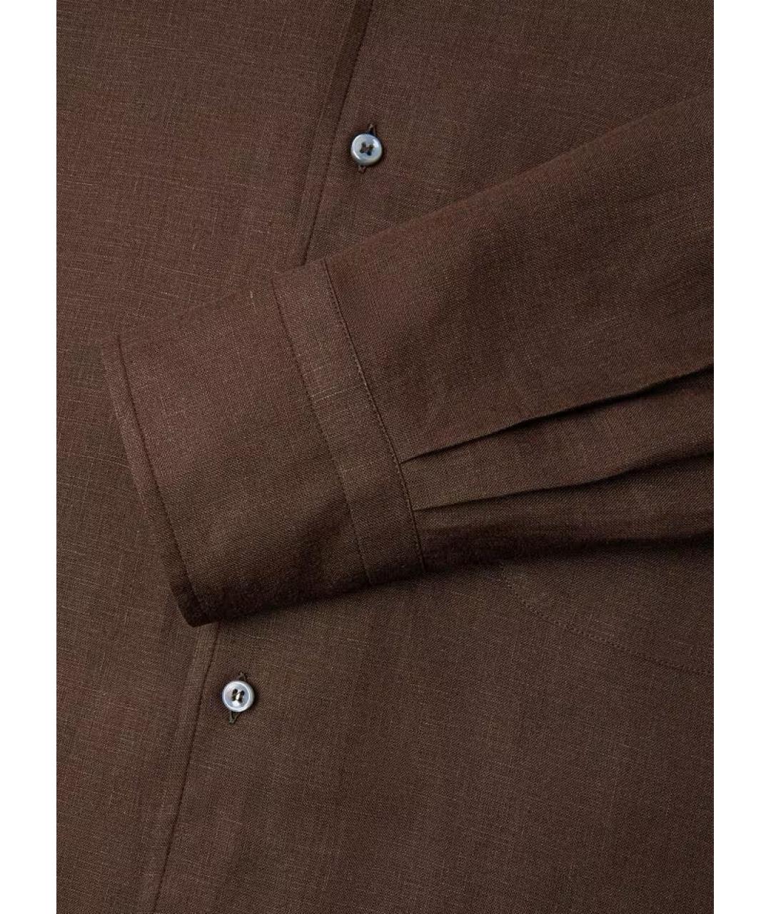 LORO PIANA Коричневая льняная классическая рубашка, фото 7