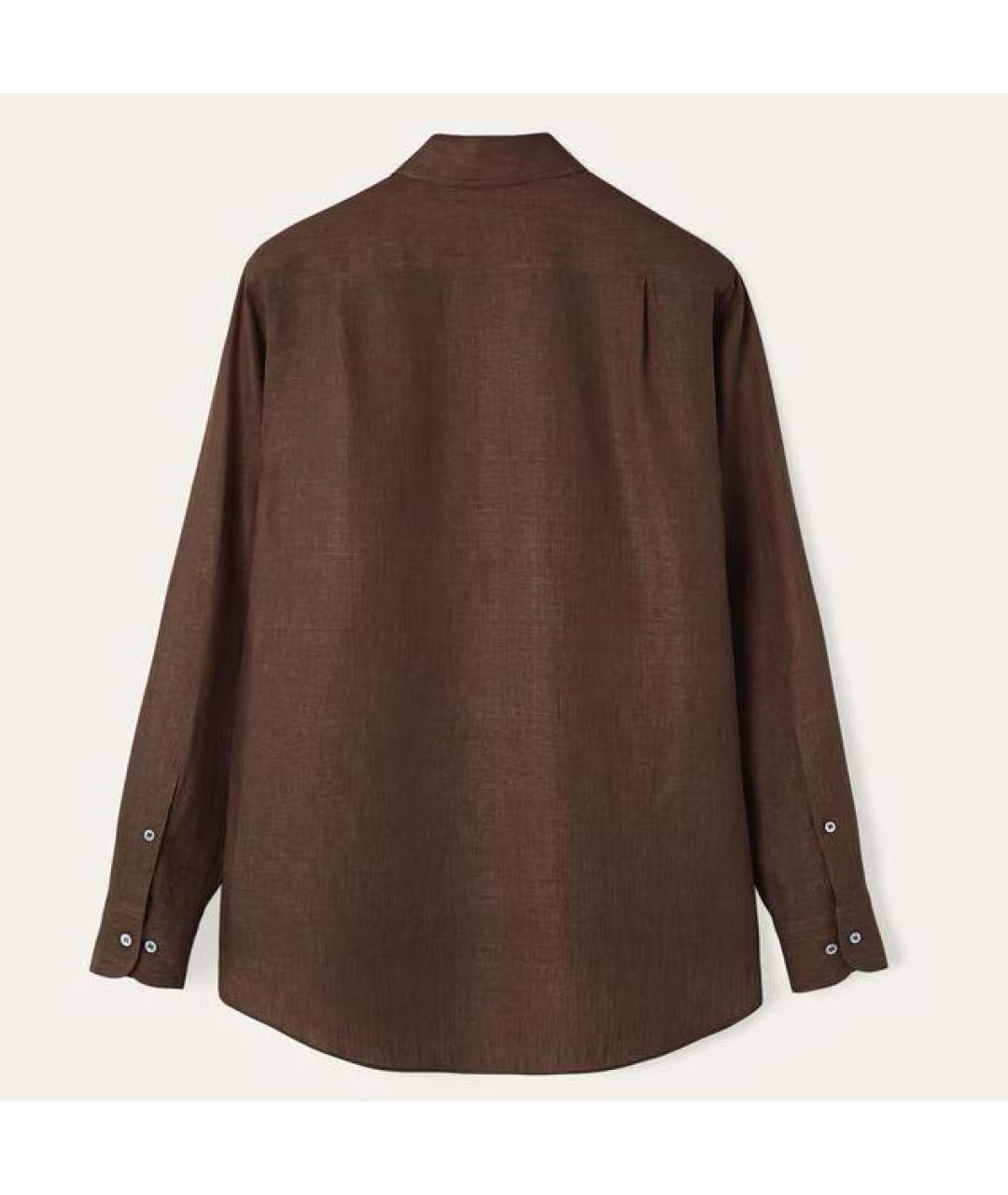 LORO PIANA Коричневая льняная классическая рубашка, фото 2