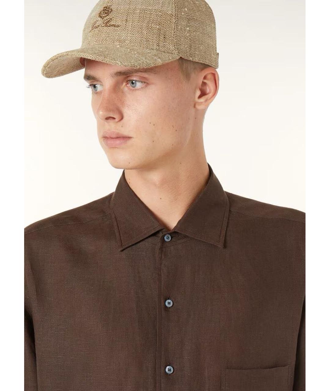 LORO PIANA Коричневая льняная классическая рубашка, фото 4