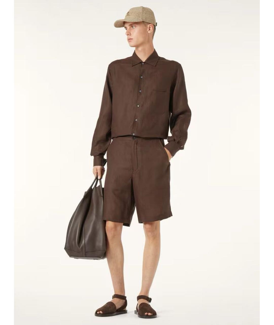 LORO PIANA Коричневая льняная классическая рубашка, фото 3