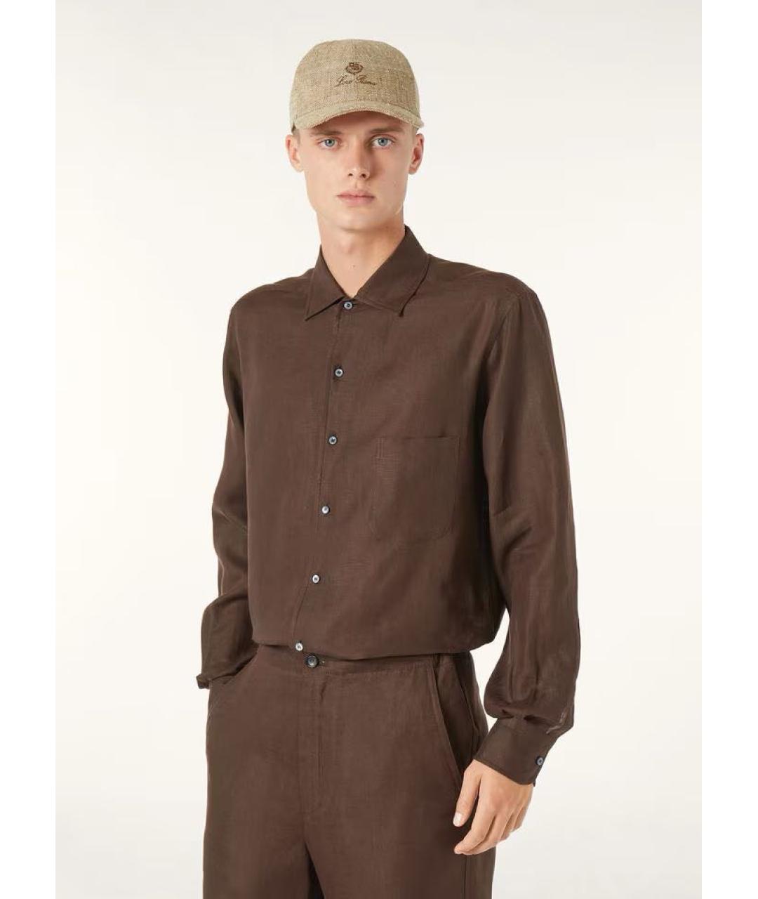 LORO PIANA Коричневая льняная классическая рубашка, фото 5