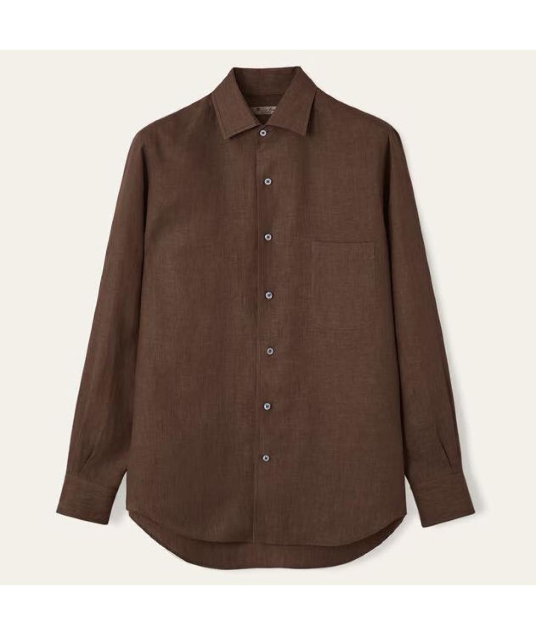 LORO PIANA Коричневая льняная классическая рубашка, фото 8