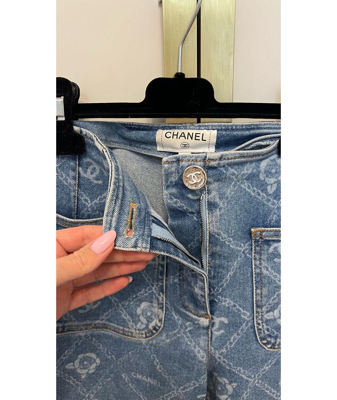 CHANEL Голубые хлопко-эластановые джинсы клеш, фото 5