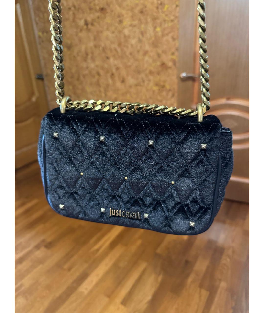 JUST CAVALLI Черная бархатная сумка через плечо, фото 3
