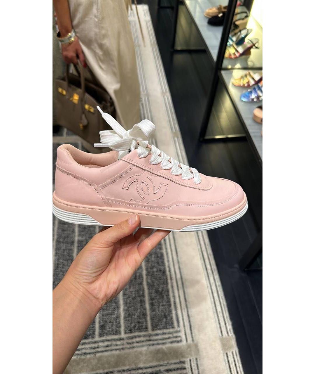 CHANEL Розовые кожаные кроссовки, фото 6