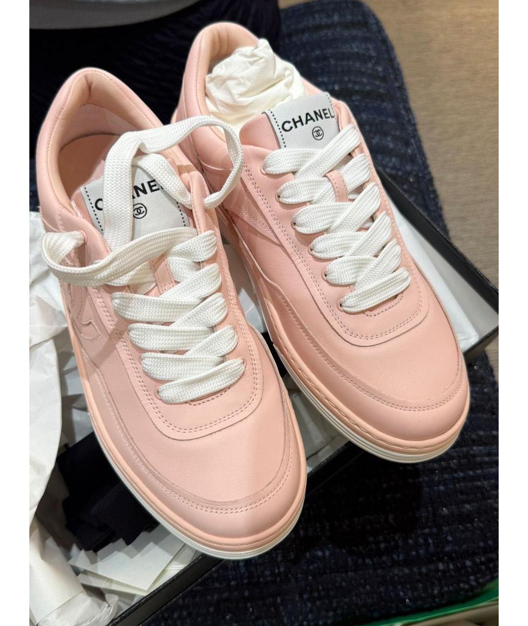 CHANEL Розовые кожаные кроссовки, фото 4