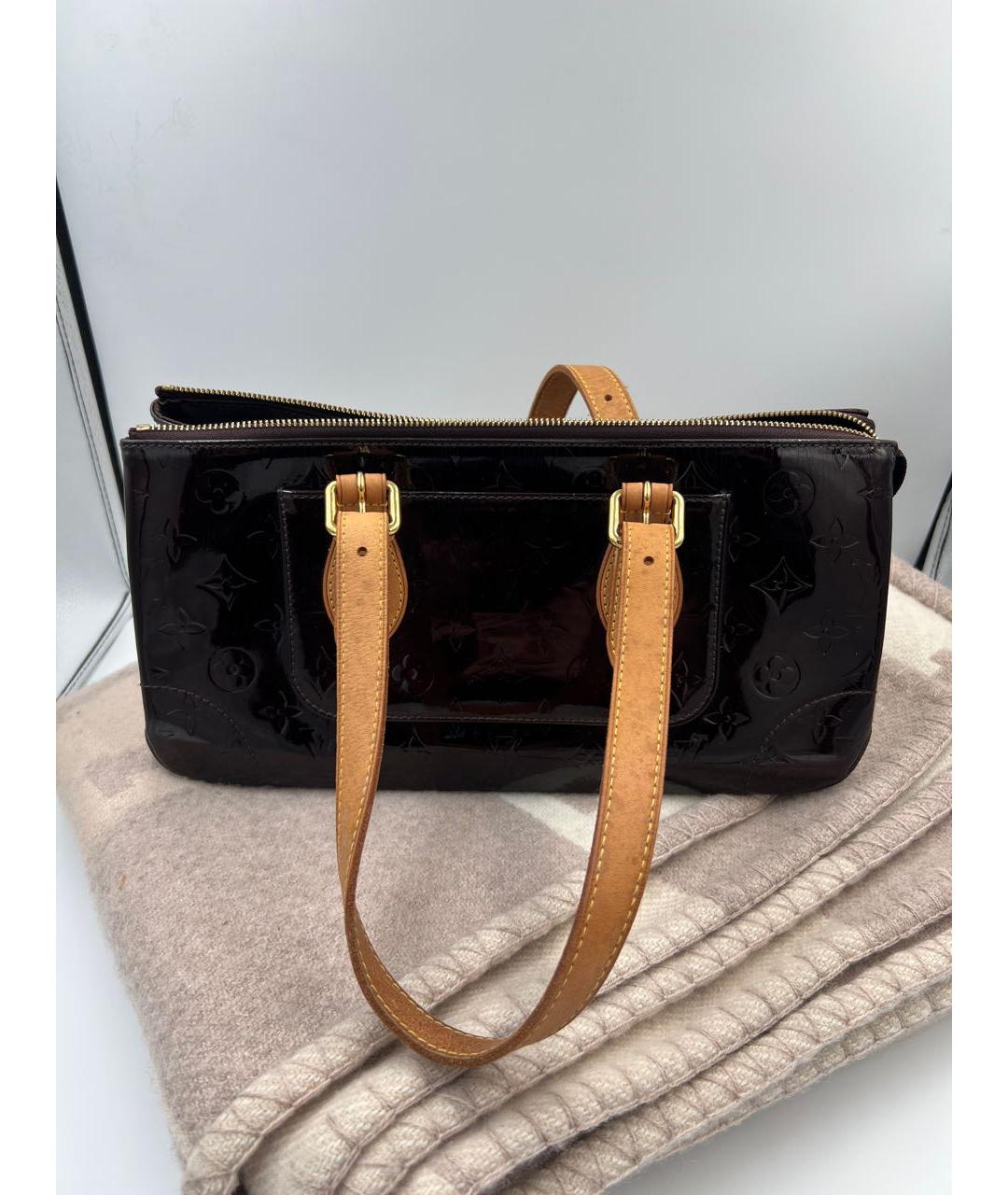 LOUIS VUITTON Бордовая сумка с короткими ручками из лакированной кожи, фото 3