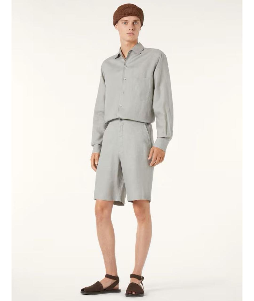 LORO PIANA Серая льняная классическая рубашка, фото 3