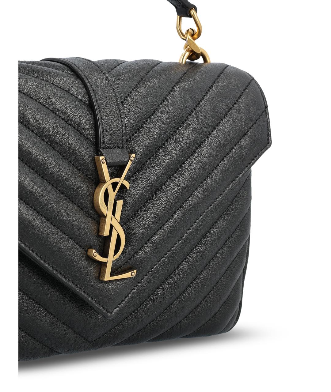 SAINT LAURENT Черная кожаная сумка с короткими ручками, фото 3