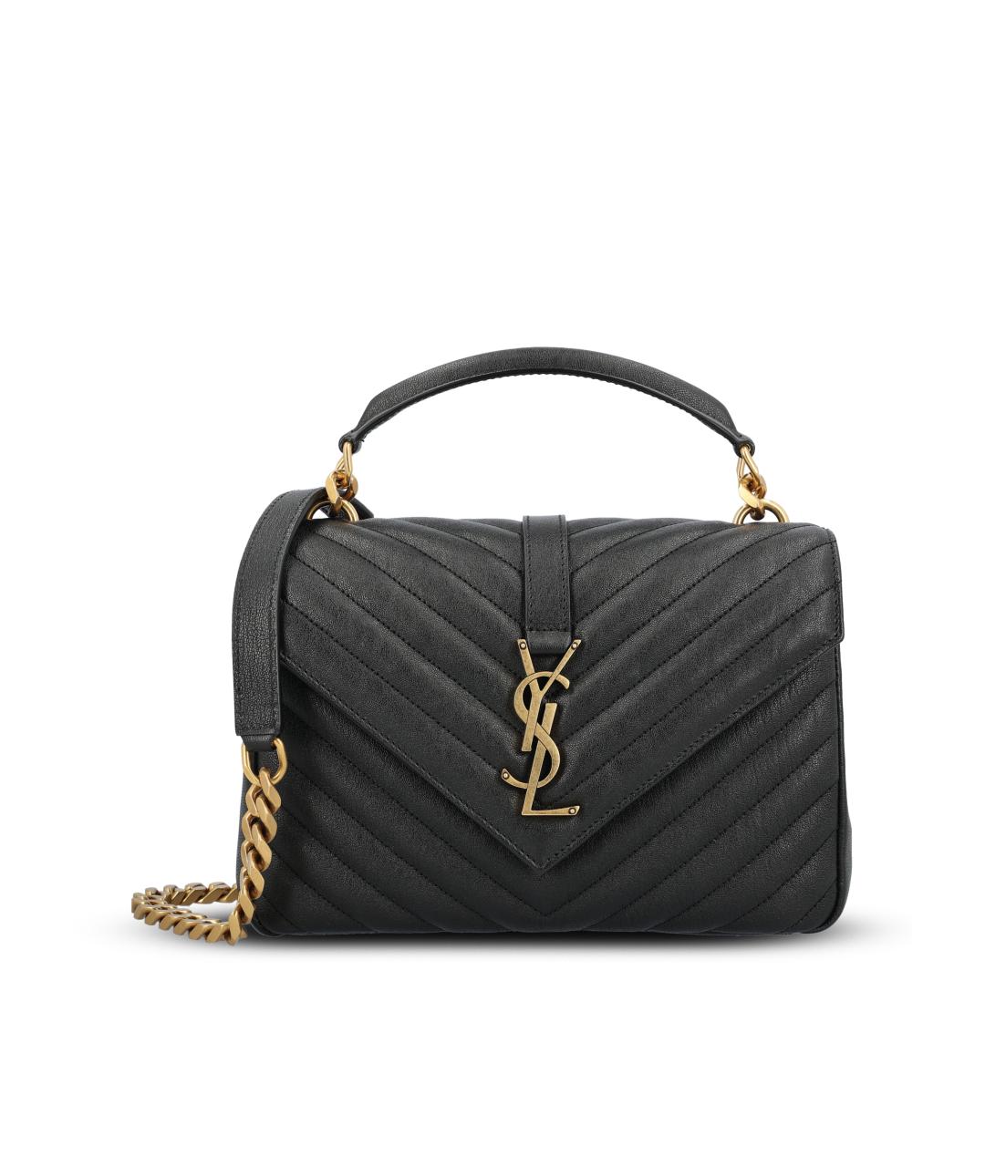 SAINT LAURENT Черная кожаная сумка с короткими ручками, фото 6