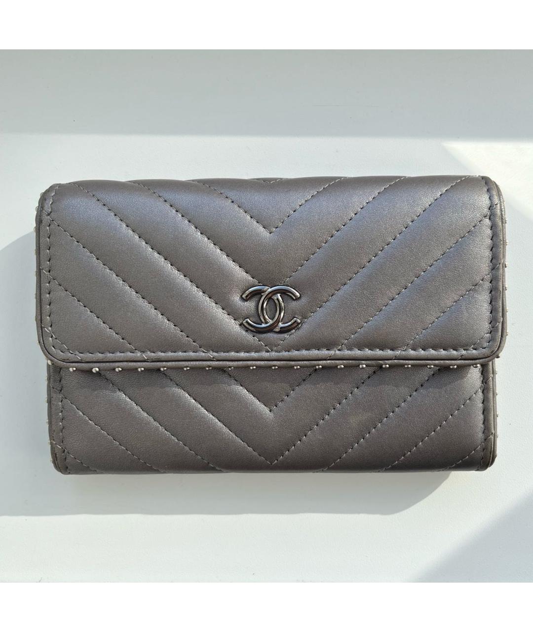 CHANEL Серебрянный кожаный кошелек, фото 9