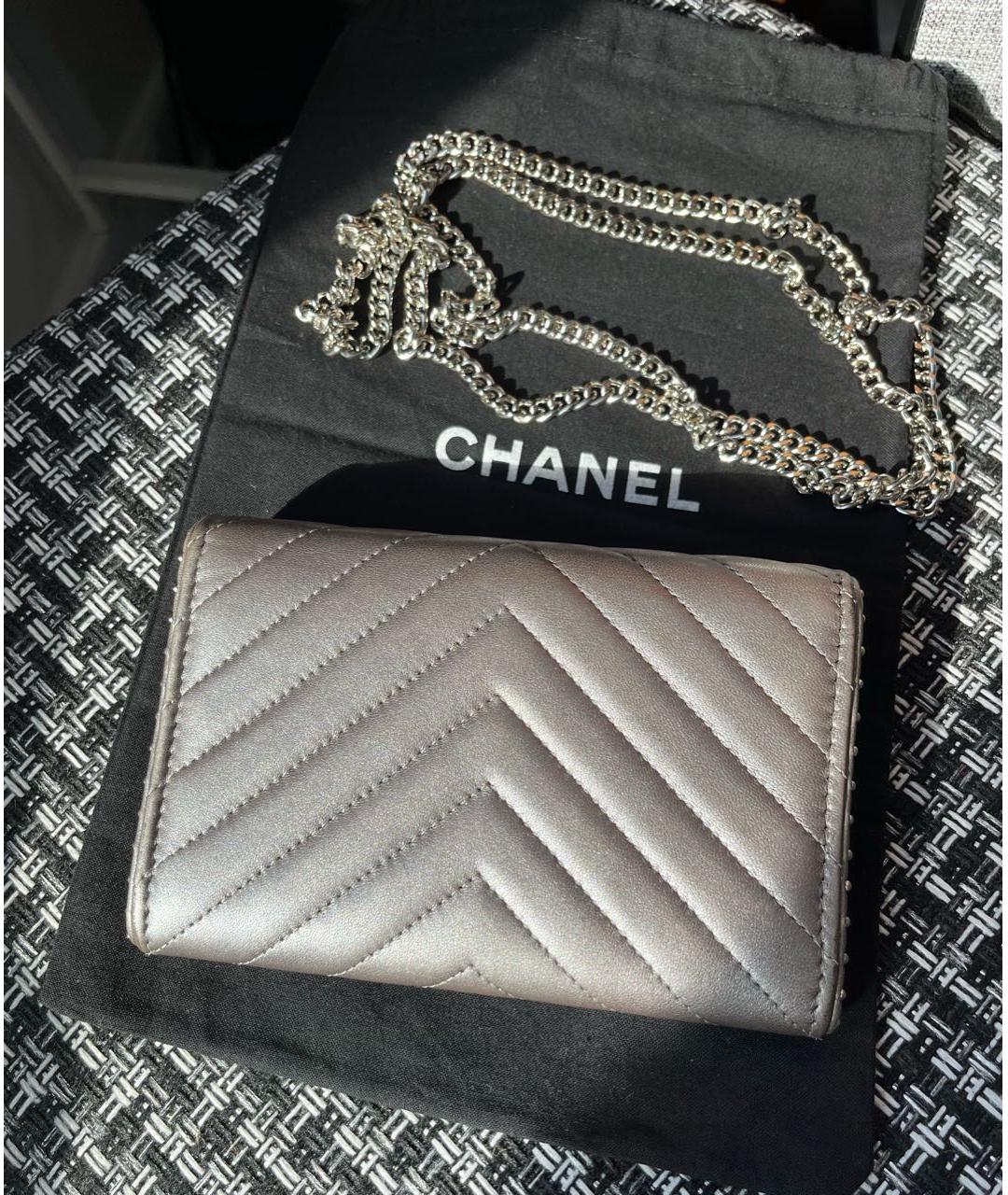 CHANEL Серебрянный кожаный кошелек, фото 3